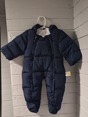 Navy Puffer Snowsuit for Kids - Insulated Hooded One-Piece